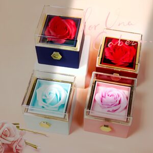 Rotating Rose Box with Preserved Rose and Necklace – Perfect Valentine’s Gift