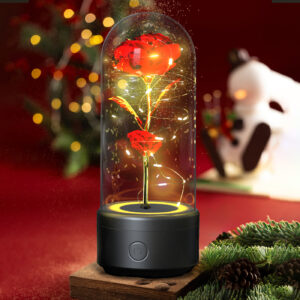 Creative 2 In 1 Rose Flowers LED Light And Bluetooth-compatible Speaker Valentine’s Day Gift Rose Luminous Night Light Ornament In Glass Cover