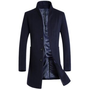 Men’s mid-length casual stand-collar woolen coat