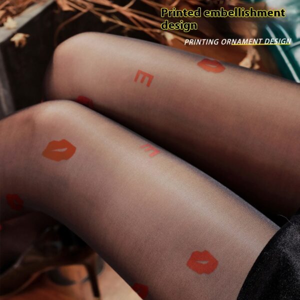 Women's Opaque Sheer Silk Tights with Lips Design - Image 8