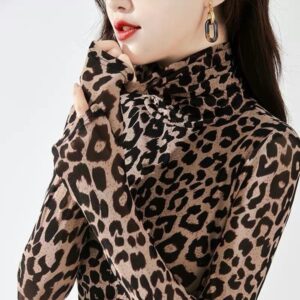 Ladies High Neck Leopard Print Base Shirt