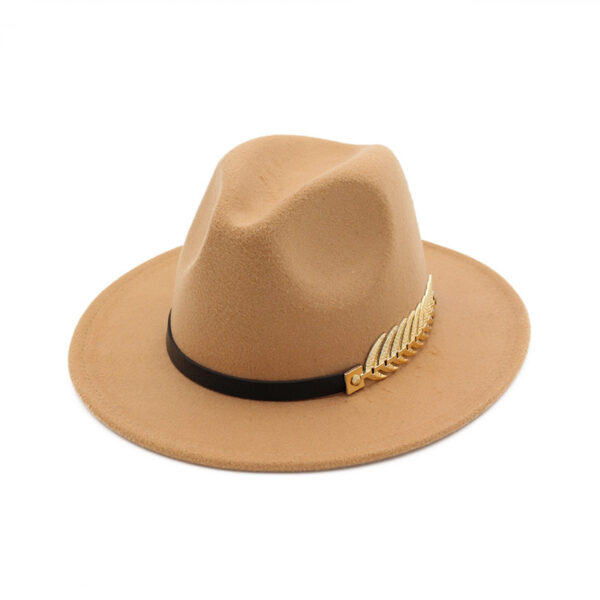 Unisex Wool Fedora Hat with Metal Leafs - Image 4