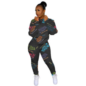 Fashion Digital Printed Letter Sweatshirt Sports Suit