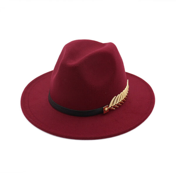 Unisex Wool Fedora Hat with Metal Leafs - Image 3