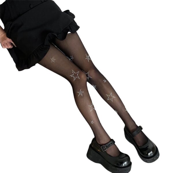 Women's Sheer Star Tights with Rhinestone Accents - Image 3