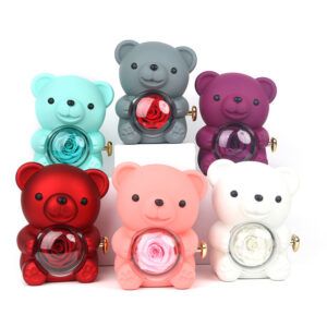 Preserved Rose Rotating Bear Gift Set for Women – Heart Necklace Included